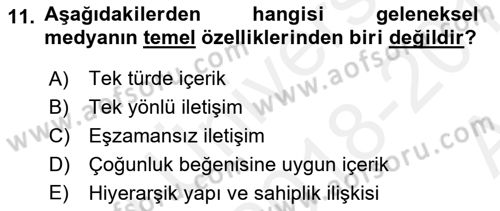 Acil Durum ve Afet Farkındalık Eğitimi Dersi 2018 - 2019 Yılı (Vize) Ara Sınav Soruları 11. Soru