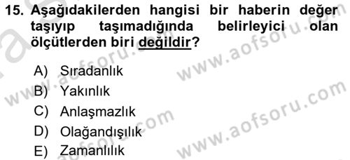 Acil Durum ve Afet Farkındalık Eğitimi Dersi 2019 - 2020 Yılı (Vize) Ara Sınav Soruları 15. Soru