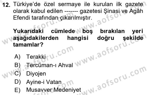 Gastronomi Ve Medya Dersi 2018 - 2019 Yılı (Vize) Ara Sınav Soruları 12. Soru