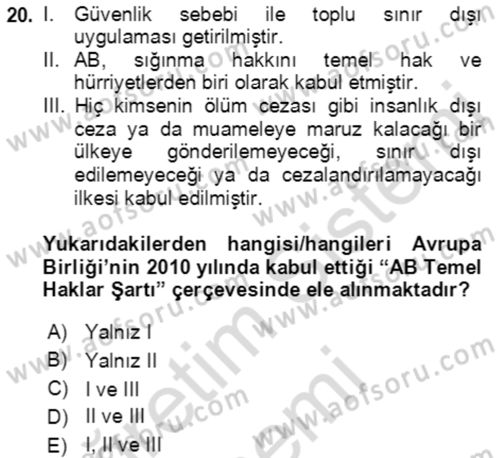 Göç Ve Göçmen Sorunları Dersi 2023 - 2024 Yılı (Final) Dönem Sonu Sınav Soruları 20. Soru