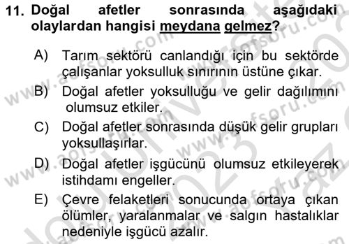 Afet Ekonomisi Ve Sigortacılığı Dersi 2023 - 2024 Yılı Yaz Okulu Sınav Soruları 11. Soru