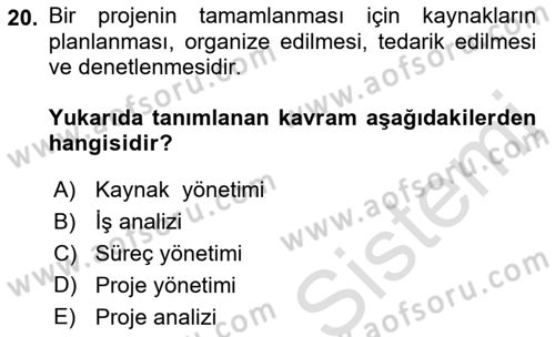 Büro Teknolojileri Dersi 2023 - 2024 Yılı (Vize) Ara Sınav Soruları 20. Soru