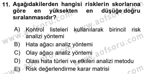 Yangın ve Yangın Güvenliği Dersi 2021 - 2022 Yılı (Vize) Ara Sınav Soruları 11. Soru