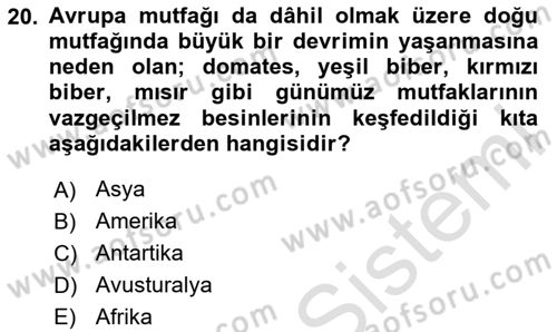 Gastronominin Temelleri Dersi 2024 - 2025 Yılı Yaz Okulu Sınav Soruları 20. Soru