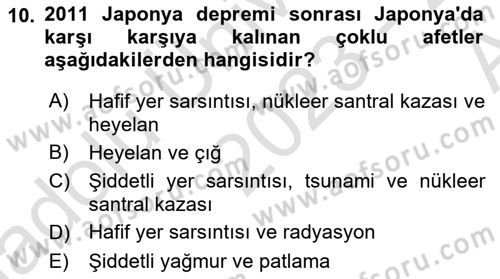Afet Yönetimi 1 Dersi 2023 - 2024 Yılı (Vize) Ara Sınav Soruları 10. Soru