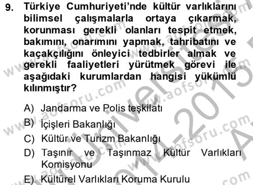 Arkeolojik Alan Yönetimi Dersi 2014 - 2015 Yılı (Vize) Ara Sınav Soruları 9. Soru