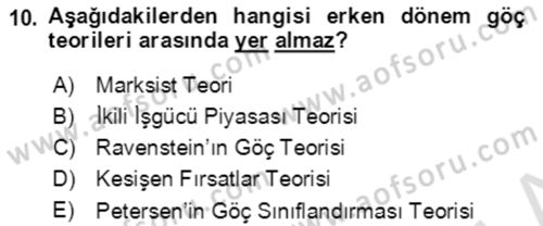 Göç Ve Göçmen Sorunları Dersi 2019 - 2020 Yılı (Vize) Ara Sınav Soruları 10. Soru