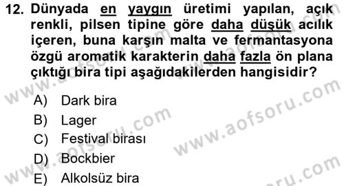 İçecek Bilgisi Dersi 2017 - 2018 Yılı 3 Ders Sınav Soruları 12. Soru