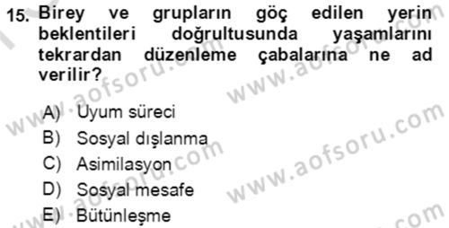 Göç Ve Göçmen Sorunları Dersi 2019 - 2020 Yılı (Final) Dönem Sonu Sınav Soruları 15. Soru