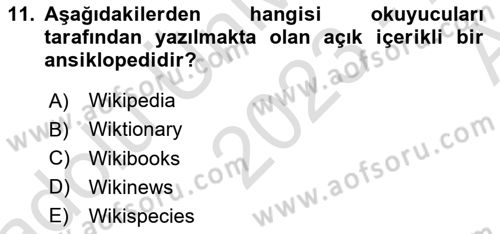 Büro Teknolojileri Dersi 2023 - 2024 Yılı (Vize) Ara Sınav Soruları 11. Soru