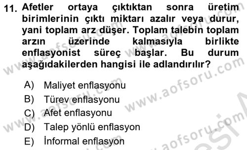 Afet Ekonomisi Ve Sigortacılığı Dersi 2020 - 2021 Yılı Yaz Okulu Sınav Soruları 11. Soru