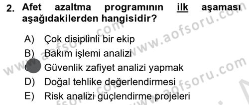Afet Yönetiminde Sağlık Hizmetleri Dersi 2023 - 2024 Yılı (Vize) Ara Sınav Soruları 2. Soru