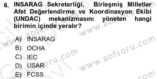 Arama Kurtarma Bilgisi ve Etik Değerler Dersi 2018 - 2019 Yılı (Vize) Ara Sınav Soruları 6. Soru
