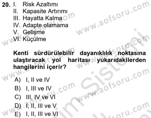 Sürdürülebilir Kentsel Dayanıklılık Dersi 2023 - 2024 Yılı (Final) Dönem Sonu Sınav Soruları 20. Soru