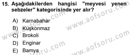 Gıda Coğrafyası Dersi 2022 - 2023 Yılı (Vize) Ara Sınav Soruları 15. Soru