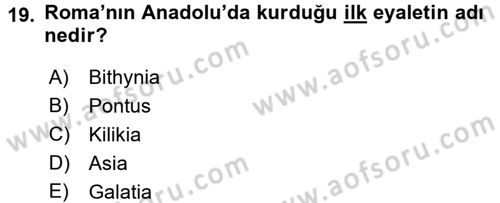 Anadolu Arkeolojisi Dersi 2016 - 2017 Yılı (Final) Dönem Sonu Sınav Soruları 19. Soru