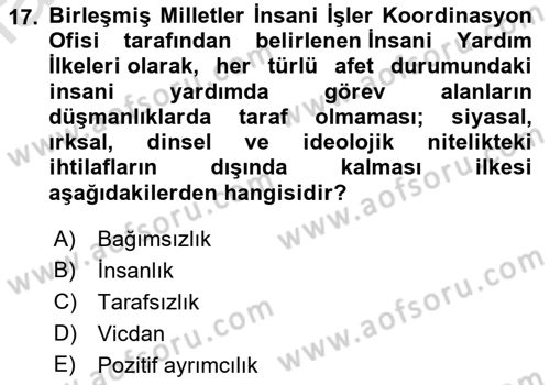 Arama Kurtarma Bilgisi ve Etik Değerler Dersi 2021 - 2022 Yılı (Final) Dönem Sonu Sınav Soruları 17. Soru
