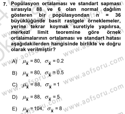 Veri Analizi Ve Değerlendirme Dersi 2023 - 2024 Yılı Yaz Okulu Sınav Soruları 7. Soru