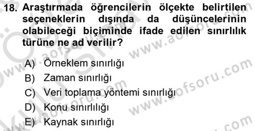 Sosyal Bilimlerde Araştırma Yöntemleri Dersi 2024 - 2025 Yılı Yaz Okulu Sınav Soruları 18. Soru