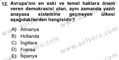İdari Yargı Ve Anayasa Yargısı Dersi 2020 - 2021 Yılı Yaz Okulu Sınav Soruları 12. Soru
