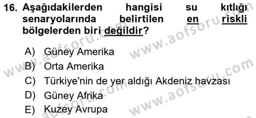 Kent, Planlama ve Afet Risk Yönetimi Dersi 2022 - 2023 Yılı (Final) Dönem Sonu Sınav Soruları 16. Soru