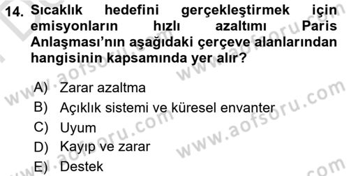 Afet Yönetimi 2 Dersi 2024 - 2025 Yılı (Final) Dönem Sonu Sınav Soruları 14. Soru
