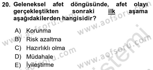 Kent, Planlama ve Afet Risk Yönetimi Dersi 2022 - 2023 Yılı (Final) Dönem Sonu Sınav Soruları 20. Soru