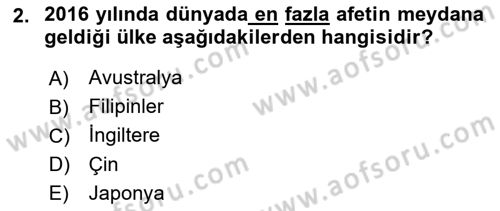 Afet Risk Azaltma Politikaları Dersi 2021 - 2022 Yılı (Final) Dönem Sonu Sınav Soruları 2. Soru