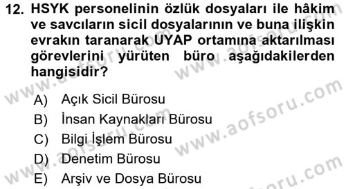 Ulusal Yargı Ağı Projesi 1 Dersi 2016 - 2017 Yılı 3 Ders Sınav Soruları 12. Soru