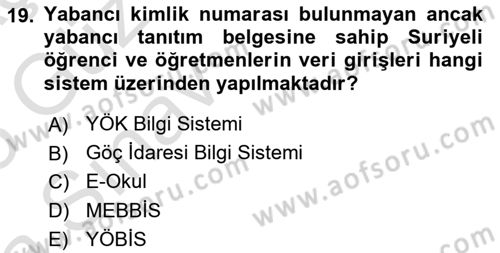 Göç Ve Göçmen Sorunları Dersi 2024 - 2025 Yılı (Vize) Ara Sınav Soruları 19. Soru