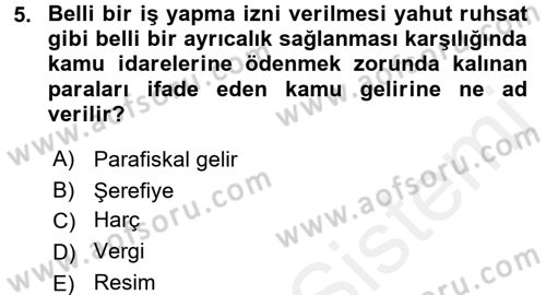 Damga Vergisi Ve Harçlar Bilgisi Dersi 2015 - 2016 Yılı Tek Ders Sınav Soruları 5. Soru