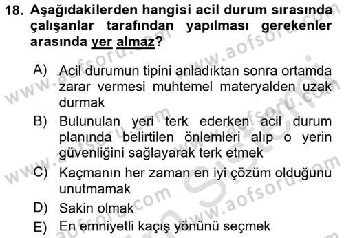 Acil Durum Ve Afet Yönetimi Planları Dersi 2021 - 2022 Yılı Yaz Okulu Sınav Soruları 18. Soru