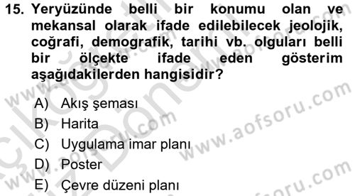 Kent, Planlama ve Afet Risk Yönetimi Dersi 2017 - 2018 Yılı (Vize) Ara Sınav Soruları 15. Soru