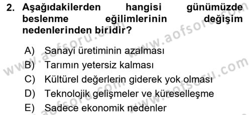 Beslenmenin Temel İlkeleri Dersi 2025 - 2026 Yılı (Vize) Ara Sınav Soruları 2. Soru