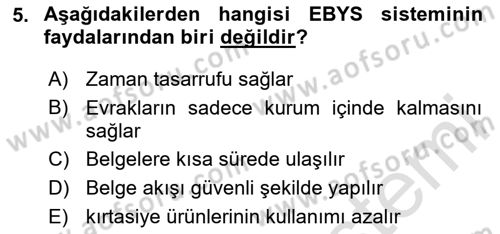 Büro Teknolojileri Dersi 2019 - 2020 Yılı Yaz Okulu Sınav Soruları 5. Soru