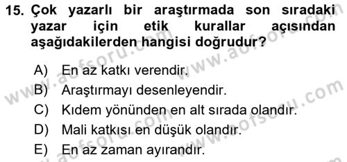 Sosyal Bilimlerde Araştırma Yöntemleri Dersi 2019 - 2020 Yılı (Final) Dönem Sonu Sınav Soruları 15. Soru