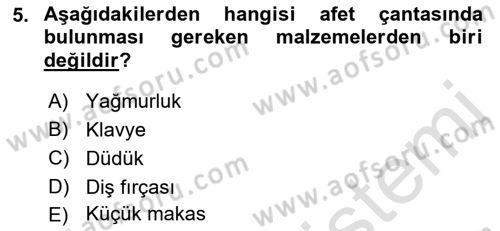 Afet Yönetimi 1 Dersi 2021 - 2022 Yılı (Final) Dönem Sonu Sınav Soruları 5. Soru