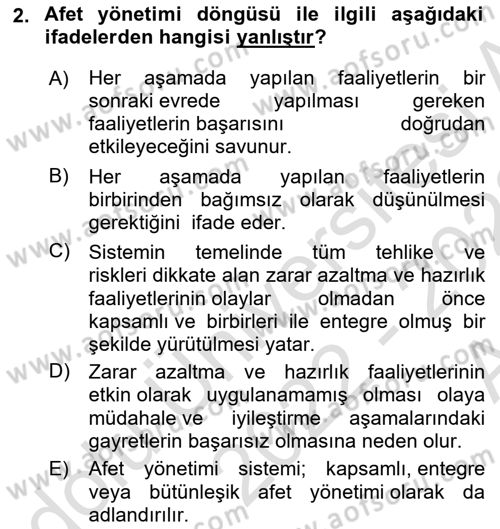 Afet Yönetimi 1 Dersi 2022 - 2023 Yılı (Vize) Ara Sınav Soruları 2. Soru