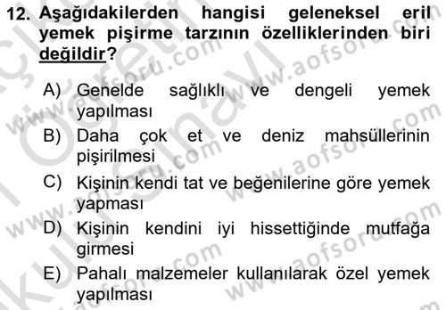 Yemek Sosyolojisi Dersi 2020 - 2021 Yılı Yaz Okulu Sınav Soruları 12. Soru