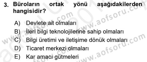 Büro Teknolojileri Dersi 2018 - 2019 Yılı (Vize) Ara Sınav Soruları 3. Soru