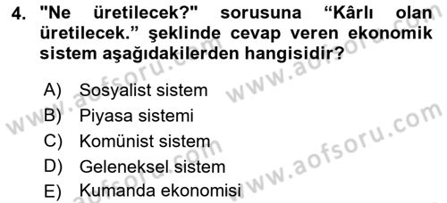 Afet Ekonomisi Ve Sigortacılığı Dersi 2021 - 2022 Yılı (Vize) Ara Sınav Soruları 4. Soru