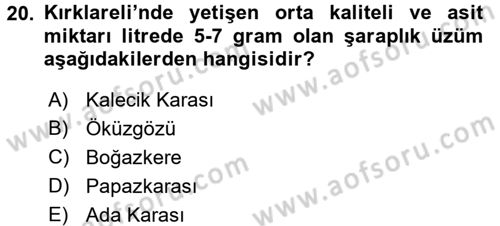 İçecek Bilgisi Dersi 2017 - 2018 Yılı 3 Ders Sınav Soruları 20. Soru