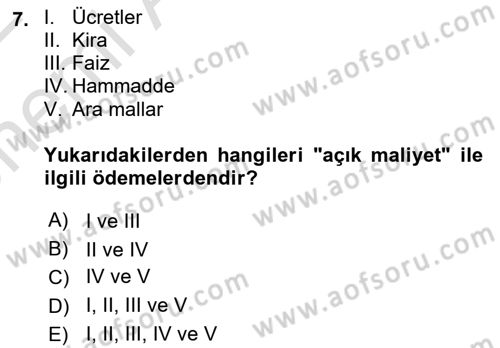 Afet Ekonomisi Ve Sigortacılığı Dersi 2021 - 2022 Yılı (Vize) Ara Sınav Soruları 7. Soru
