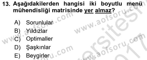 Menü Yönetimi Dersi 2016 - 2017 Yılı (Final) Dönem Sonu Sınav Soruları 13. Soru