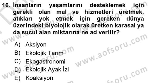Gastronomi Ve Sürdürülebilirlik Dersi 2023 - 2024 Yılı (Final) Dönem Sonu Sınav Soruları 16. Soru