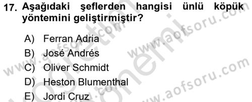 Gastronomi Tarihi Dersi 2015 - 2016 Yılı (Final) Dönem Sonu Sınav Soruları 17. Soru