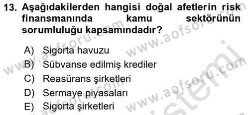 Afet Ekonomisi Ve Sigortacılığı Dersi 2022 - 2023 Yılı Yaz Okulu Sınav Soruları 13. Soru