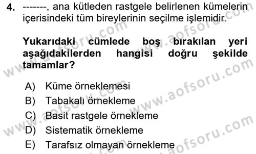 Veri Analizi Ve Değerlendirme Dersi 2023 - 2024 Yılı (Vize) Ara Sınav Soruları 4. Soru