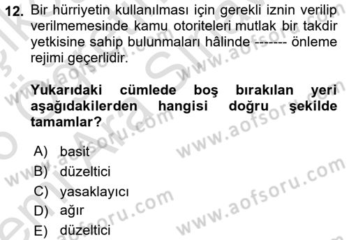 İnsan Hakları Ve Kamu Özgürlükleri Dersi 2025 - 2026 Yılı (Vize) Ara Sınav Soruları 12. Soru
