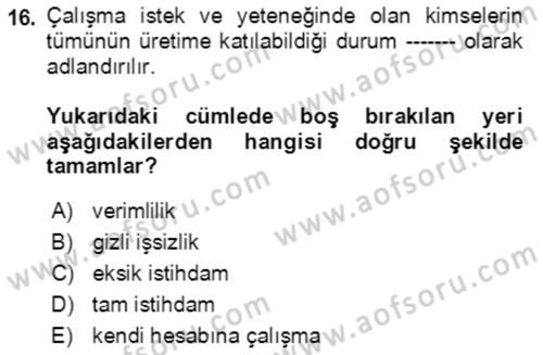 Göç Ve Göçmen Sorunları Dersi 2022 - 2023 Yılı Yaz Okulu Sınav Soruları 16. Soru